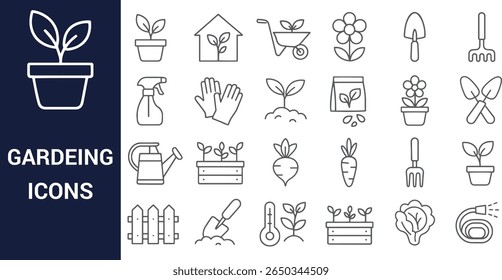 Gardening icons set with plants and tools vector