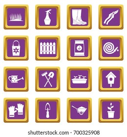 Gardening icons set in purple color isolated vector illustration for web and any design