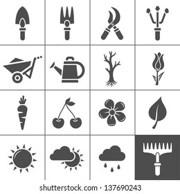 Gardening Icons Set. Vector illustration of garden tools. Simplus series