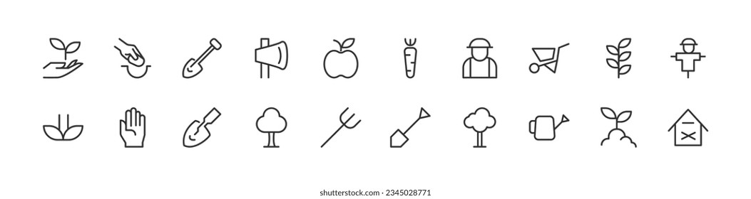 gardening icons set for web and UIUX design. Vector objects isolated on a white background