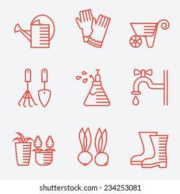 Gardening icons, thin line style, modern flat design