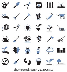 Iconos de jardinería. Diseño Plano De Dos Tonos. Ilustración vectorial.