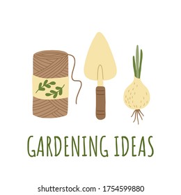 Gardening ideas. Print with garden elements. Vector illustration.