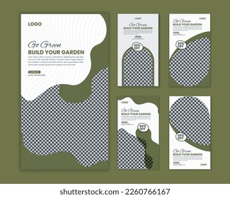 Gardening instagram stories template or Flat design own Lawn care concept instagram stories template