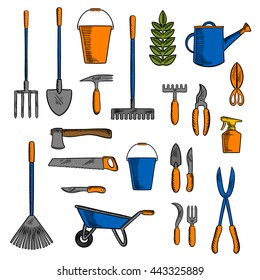 Gardening Instruments Shovel Rakes Spading Fork Stock Vector (Royalty ...