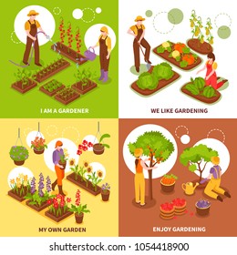 Gardening Isometric Concept Icons Set With Vegetables And Fruit Symbols Isolated Vector Illustration