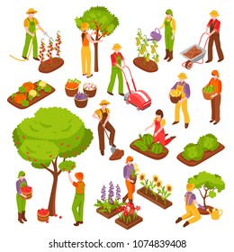 Gardening Isometric Set With Trees Fruit And Vegetables Symbols Isolated Vector Illustration