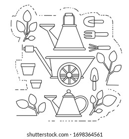 Gardening items collection outline icons set flat vector illustration on white background