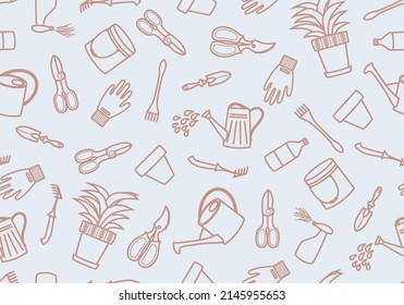 Gardening items icons seamless pattern. Garden tools - vector illustration of items for farming or farmer garden household