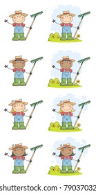 Gardening Kids Waving A Greeting Vector Collection