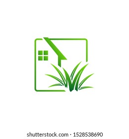 gardening landscaping logo design vector lawn and house illustrations 