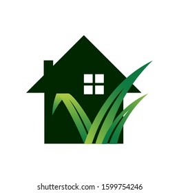 gardening landscaping logo design vector lawn and house illustrations