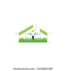 Gardening lawn care with home company vector logo, Lawn care Plants and Garden