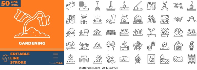 Gardening Line Editable Icons set. Vector illustration in modern thin line style of gardening icons: plant, gardener, sprout, etc