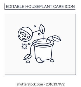 Gardening line icon. Plants diseases. Remove and destroy diseased houseplants.Home gardening. Houseplant care concept.Isolated vector illustration.Editable stroke