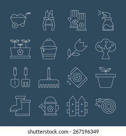 gardening line icon set