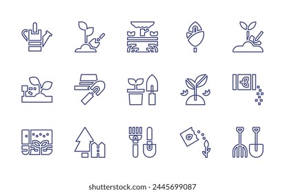 Gardening line icon set. Editable stroke. Vector illustration. Containing gardening, ecology and environment, farming tools, flora, gardening tools, farming and gardening, garden, dripping, seeds.