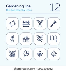 Gardening Line Icon Set. Plants, Leaf, Hose, Rake. Nature Concept. Can Be Used For Topics Like Orchard, Farming, Agriculture