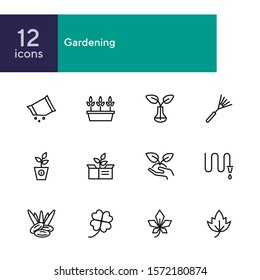 Gardening Line Icon Set. Plants, Leaf, Hose, Rake. Nature Concept. Can Be Used For Topics Like Orchard, Farming, Agriculture