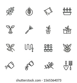 Gardening line icons. Set of line icons on white background. Hobby concept. Flowers, leaf, earth, equipment. Vector illustration can be used for topics like agriculture, hobby, gardening