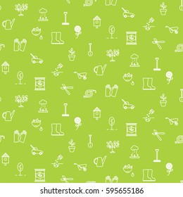 Gardening line icons vector seamless pattern.