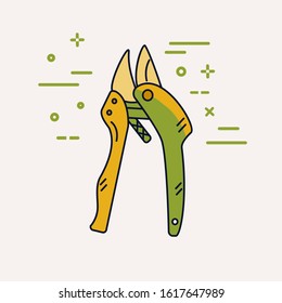 Gardening line icons vector set. Garden tools icons collection. Gardening icons illustration set. Secateur (pruning scissors) line icon concept