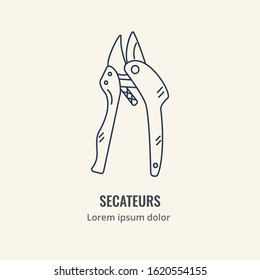 Gardening line icons vector set. Garden tools icons collection. Gardening icons illustration set. Secateur (pruning scissors) line icon concept