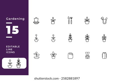 Gardening Line Icons – Vector Set of Tools, Plants  Cultivation