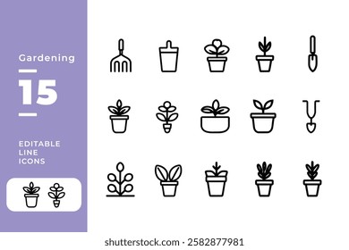 Gardening Line Icons – Work Tools, Cultivation Plant Care