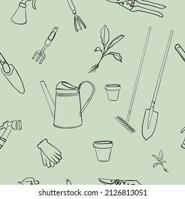 gardening linear pattern vector hand drawing illustration isolated on white background, gardening vector illustration pattern outline