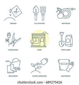 Gardening linear vector icons set