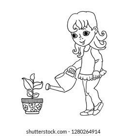 Gardening Little Girl Watering Seedling Flowerpot Stock Vector (Royalty ...