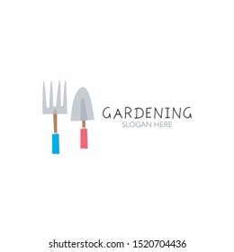 gardening logo concept. symbol and icon of shovel and fork