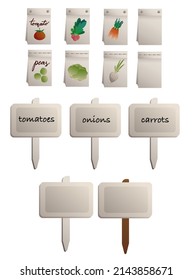 gardening markers and seed packets package editable vector isolated elements