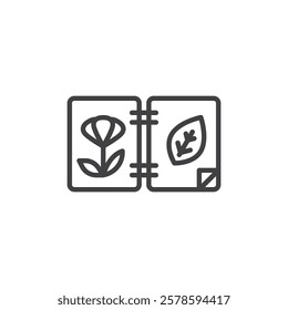 Gardening Notebook line icon. linear style sign for mobile concept and web design. A notebook with sketches of plants outline vector icon. Symbol, logo illustration. Vector graphics