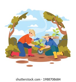 Gardening On The Yard Design Vector Illustration