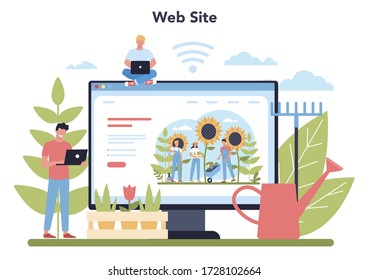 Gardening online service or platform. Idea of horticultural designer business. Website. Isolated flat illustration