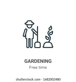 Icono vectorial de contorno de jardinería. Icono de jardinería negra en línea delgada, ilustración de elemento simple vector plano del concepto de tiempo libre editable trazo aislado en fondo blanco