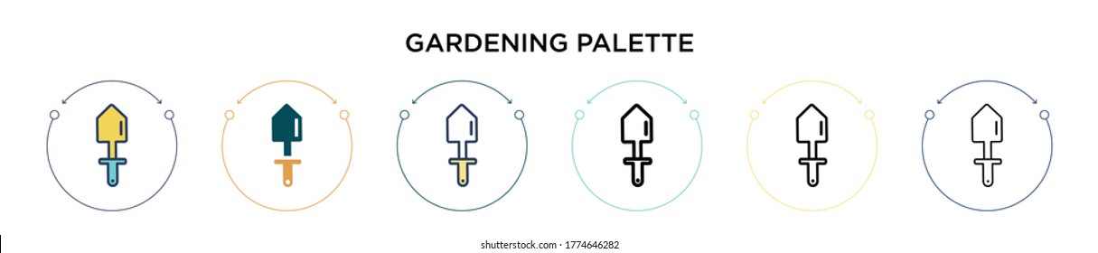 Gardening palette icon in filled, thin line, outline and stroke style. Vector illustration of two colored and black gardening palette vector icons designs can be used for mobile, ui, web