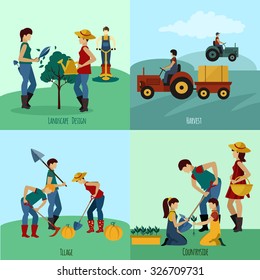 Gardening people design concept set with landscape design flat icons isolated vector illustration