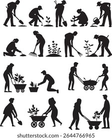 gardening people silhouette collection in black featuring