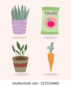 gardening plant and carrot icons