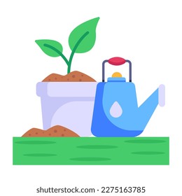 Gardening a plant in mud, flat icon