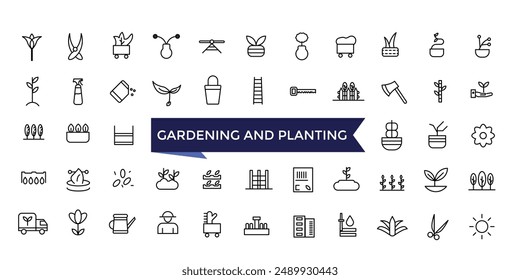 Conjunto de iconos de jardinería y plantación con colección de trazo editable para Web y ui. Paquete de iconos de línea. Ilustración vectorial.
