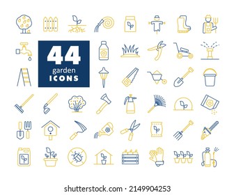 Gardening and Planting isolated vector icons set. Graph symbol for agriculture, garden and plants web site and apps design, logo, app, UI