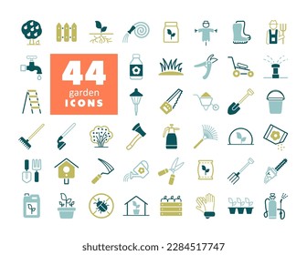 Gardening and Planting isolated vector icons set. Graph symbol for agriculture, garden and plants web site and apps design, logo, app, UI