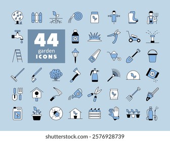 Gardening and Planting isolated vector icons set. Graph symbol for agriculture, garden and plants web site and apps design, logo, app, UI