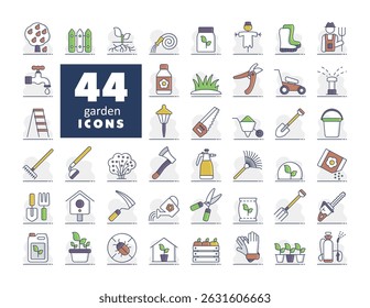 Gardening and Planting isolated vector icons set. Graph symbol for agriculture, garden and plants web site and apps design, logo, app, UI