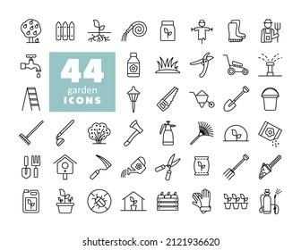 Gardening and Planting vector icons set. Graph symbol for agriculture, garden and plants web site and apps design, logo, app, UI