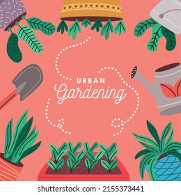 gardening plants and tools frame